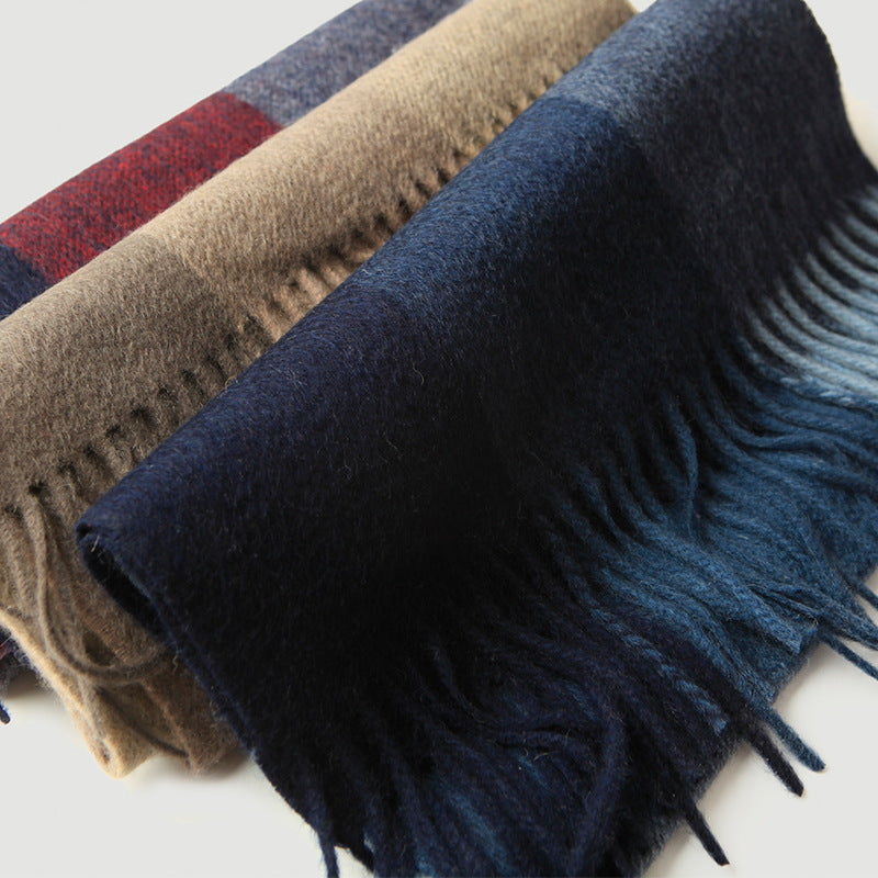 Men's plaid, pure cashmere, scarf, shawl, autumn and winter.