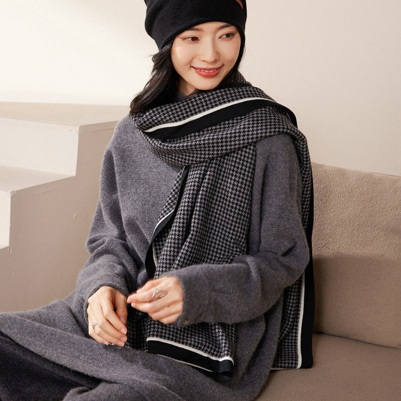 Cashmere scarf, women's 100% pure cashmere, thousand bird grid, scarf, gift.