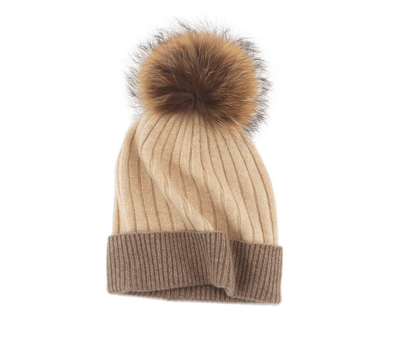 women fox hairball, hat, cashmere cap