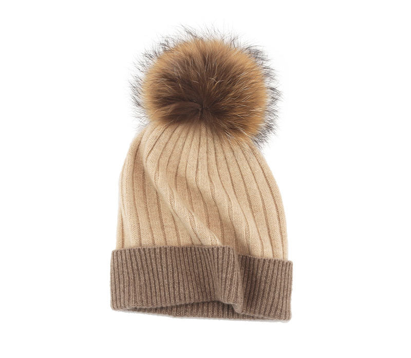 women fox hairball, hat, cashmere cap