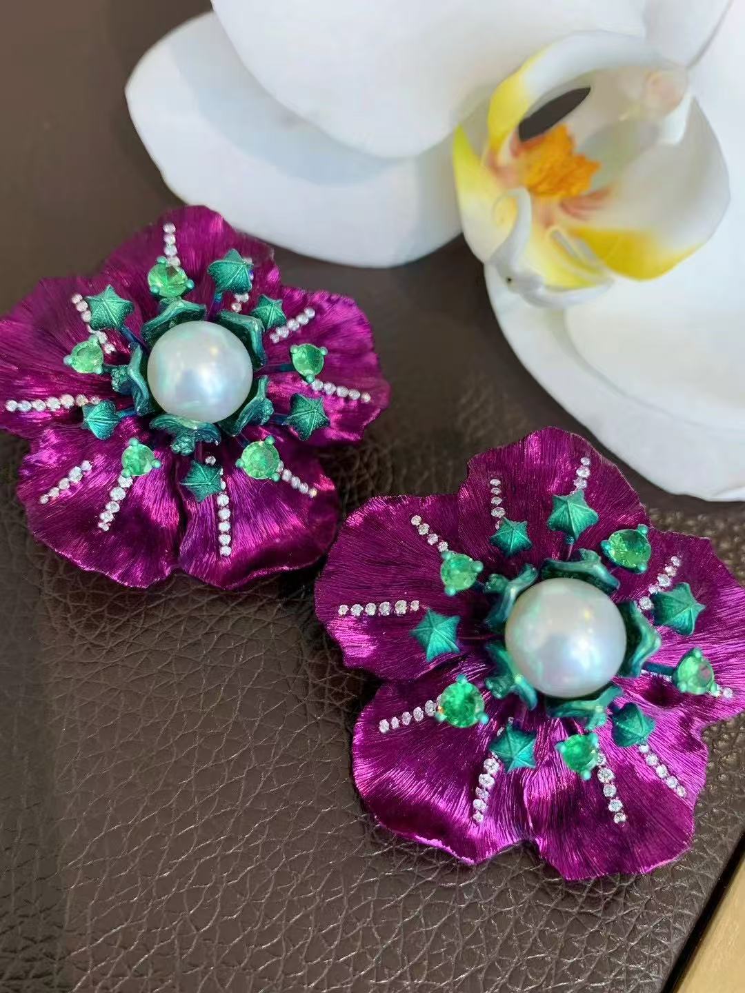 Jewelry Titanium and aluminum diamond Australian White Pearl Earrings