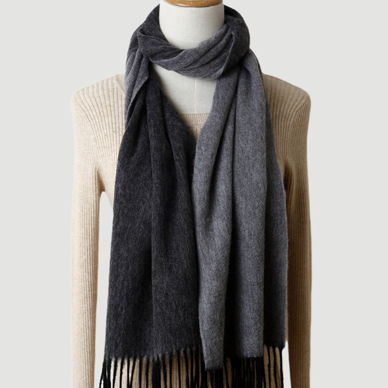 Men double-sided wool, scarf, solid color, two-color, fringed, thickened, warm, scarf wool