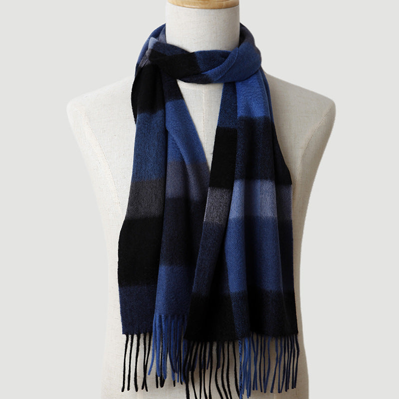 men plaid cashmere scarf, striped, blue, male cashmere autumn and winter, thickened, warm