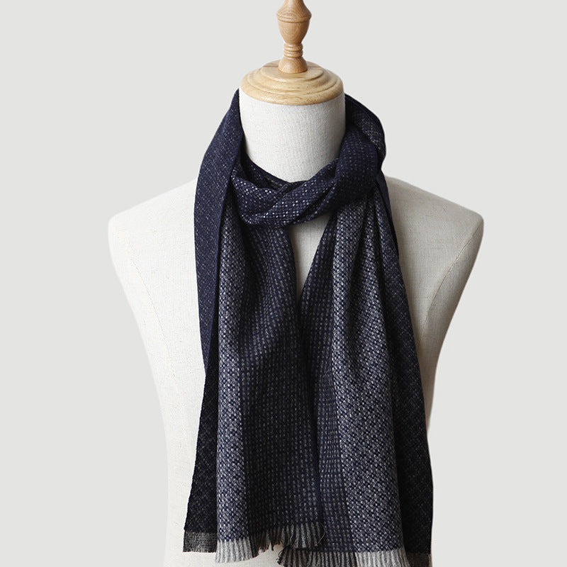 Men‘s cashmere scarf, striped plaid, autumn and winter, gift giving, thickened, warm, double-sided.