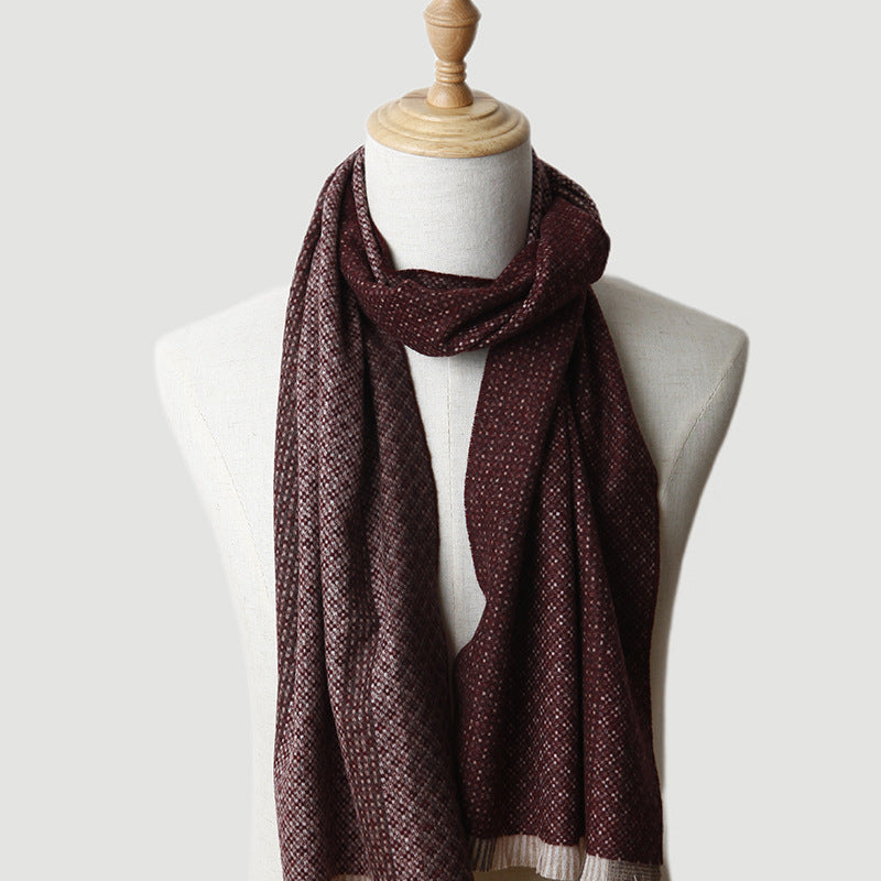 Men‘s cashmere scarf, striped plaid, autumn and winter, gift giving, thickened, warm, double-sided.