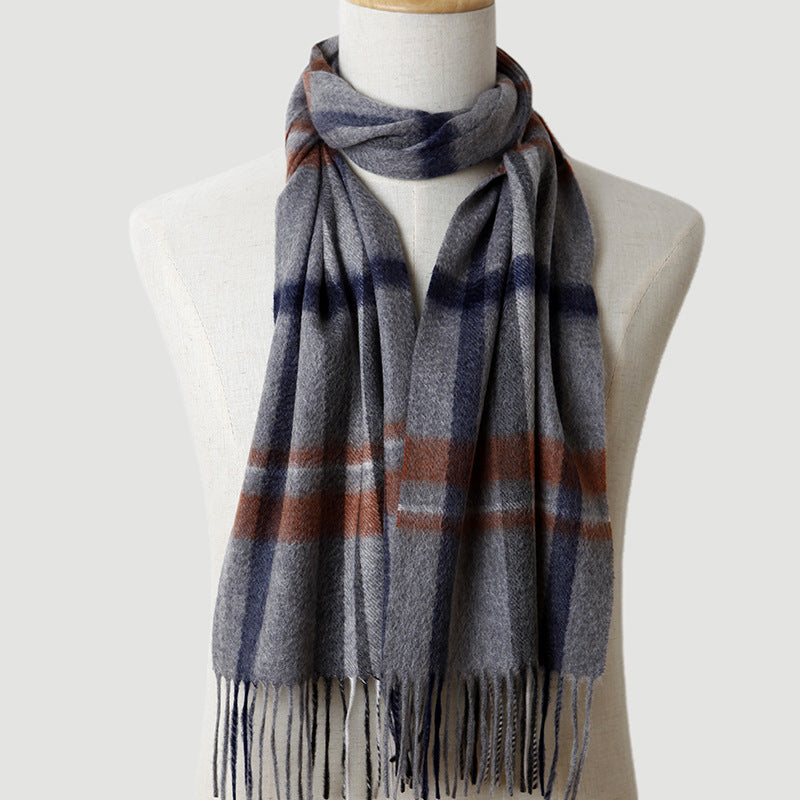 men plaid cashmere scarf, striped, blue, male cashmere autumn and winter, thickened, warm
