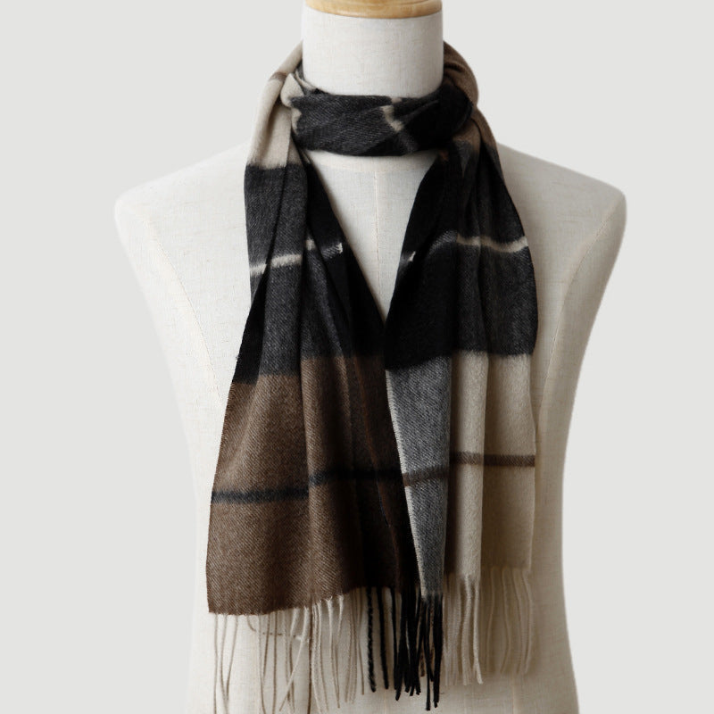 men plaid cashmere scarf, striped, blue, male cashmere autumn and winter, thickened, warm