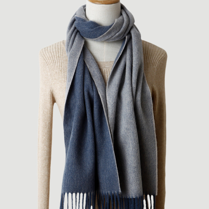Men double-sided wool, scarf, solid color, two-color, fringed, thickened, warm, scarf wool