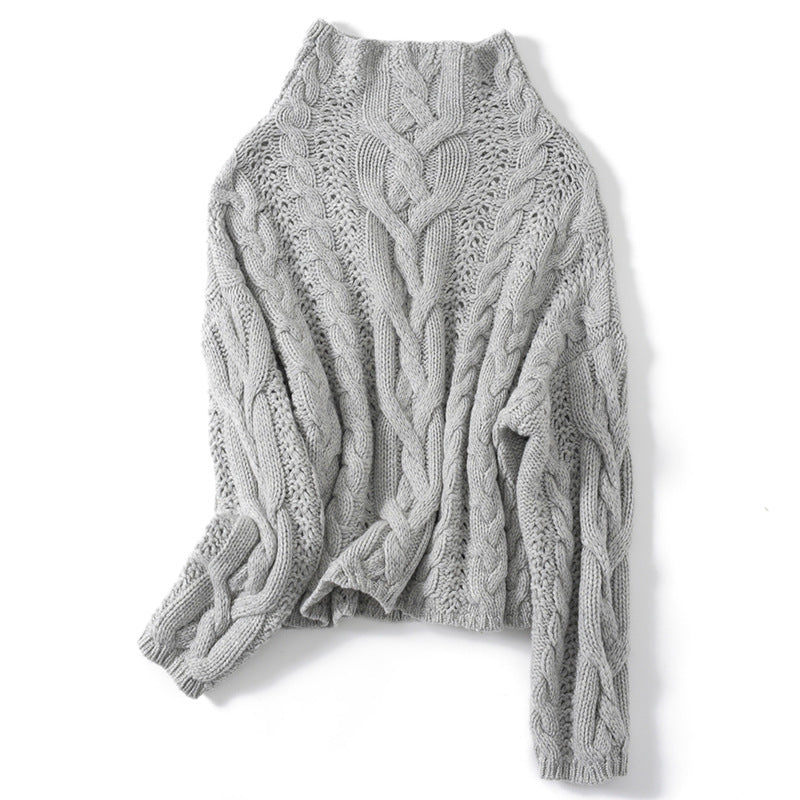 100 pure cashmere sweater, women's turtleneck, thickened, twisted flower, short cashmere sweater.