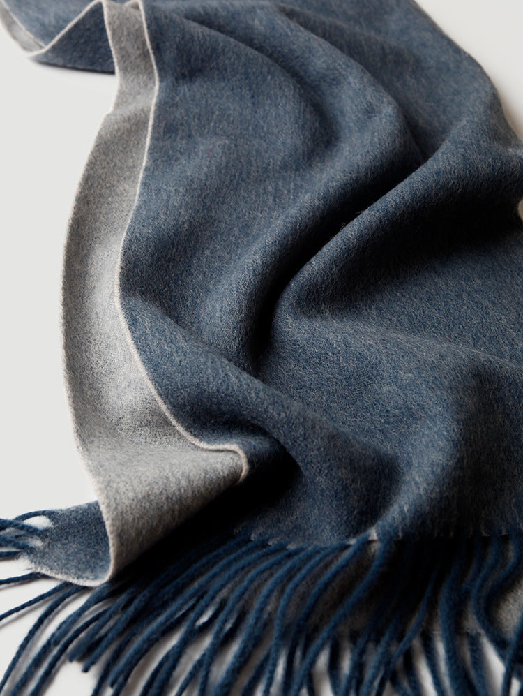 Men double-sided wool, scarf, solid color, two-color, fringed, thickened, warm, scarf wool