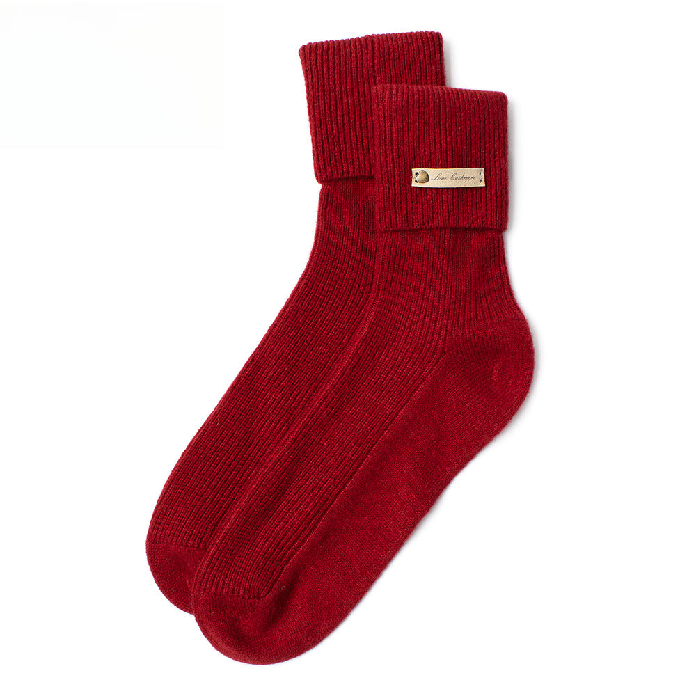 Knitted, solid color, thermal, cashmere socks