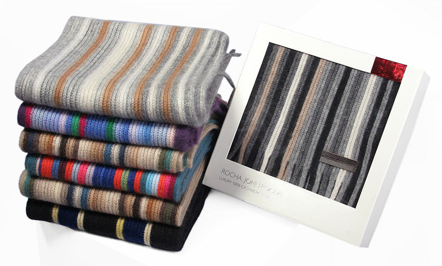 Top cashmere, thick, multi-colored, striped, fine, woven, cashmere, scarf, elegant.