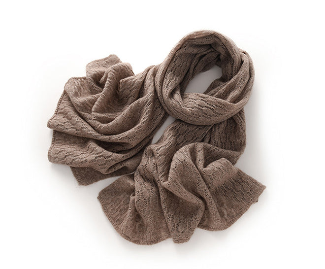 Solid color hollow cashmere scarf women's autumn and winter long oversized cashmere shawl versatile warm knitted cashmere scarf