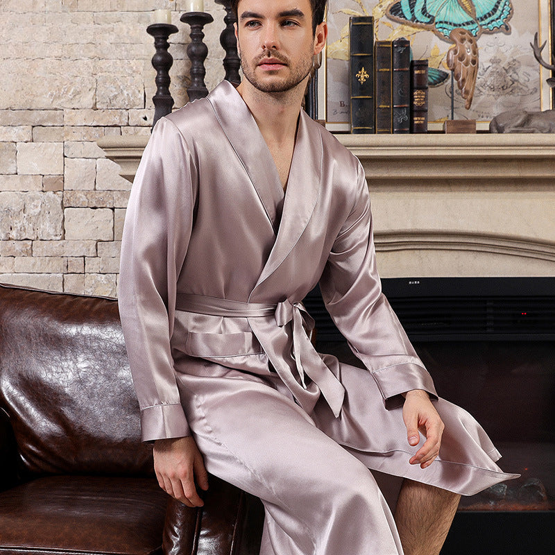 Men's silk nightgown, silk pajamas loungewear