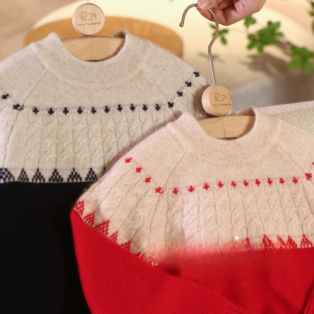 Counting sheep, autumn and winter new baby New Year's pack three strands thickened 100% cashmere pullover sweater