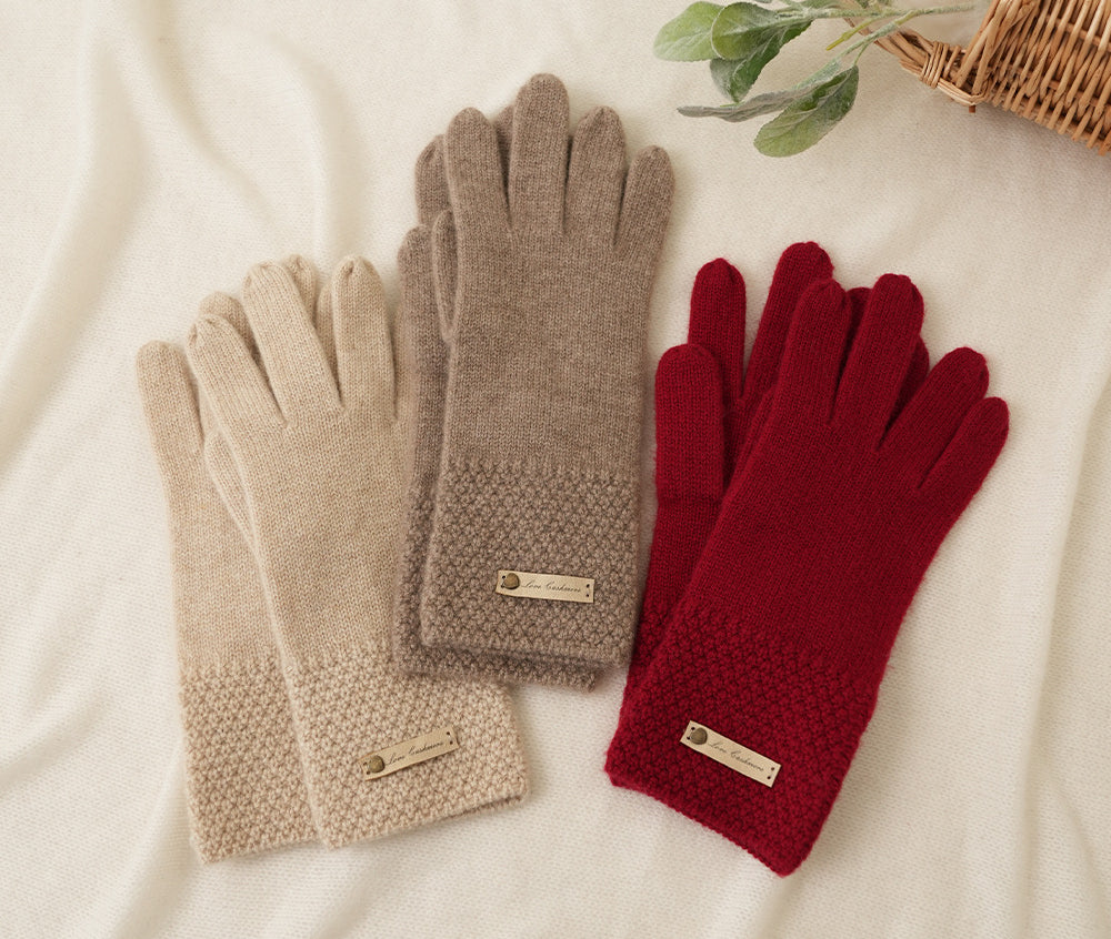 women Wide Wrist, Pure Cashmere, Knitted, Gloves