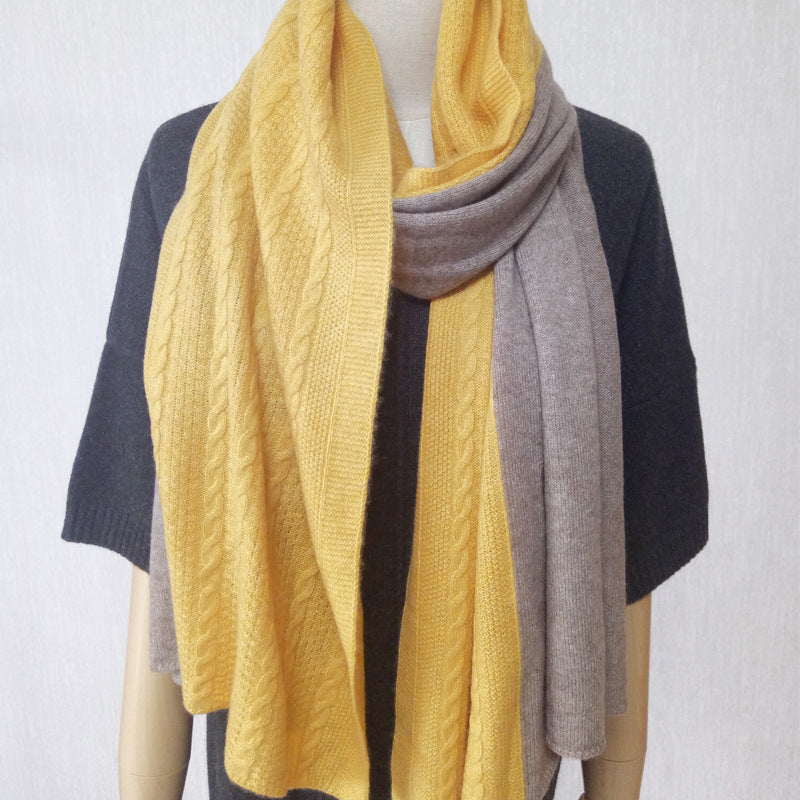 Two-color, twisted knitted cashmere, scarf, shawl