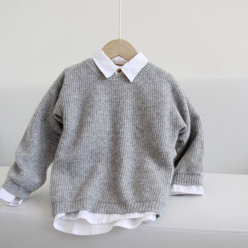 Cashmere Children's, Children's Crew Neck, Medium Thick, Cashmere, Long Sleeves, Solid Color, Knitted Sweater