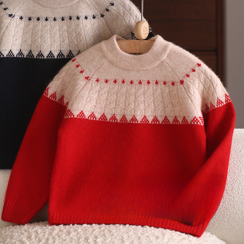 Counting sheep, autumn and winter new baby New Year's pack three strands thickened 100% cashmere pullover sweater