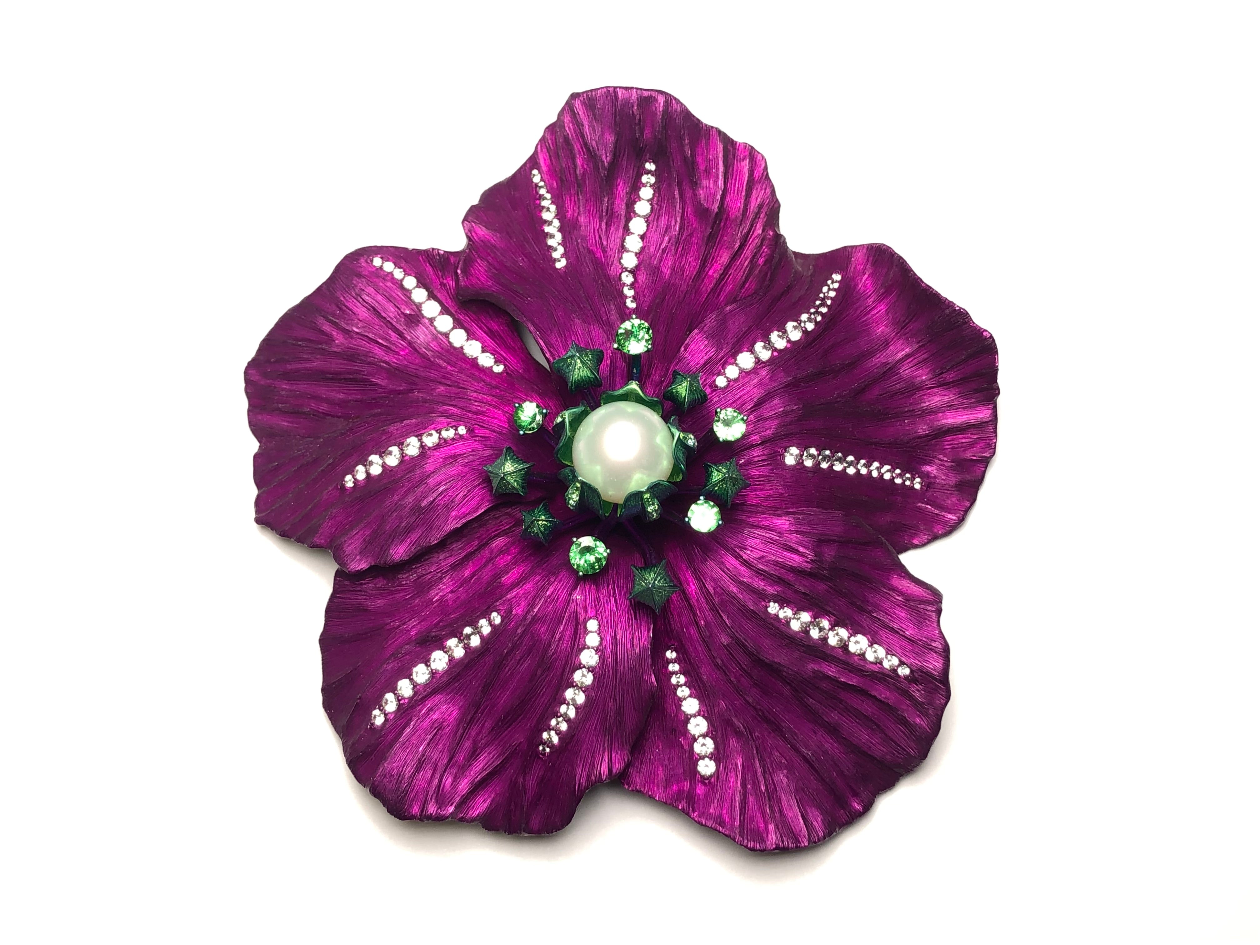 Jewelry Titanium and aluminum diamond Australian White Pearl brooch 50mm