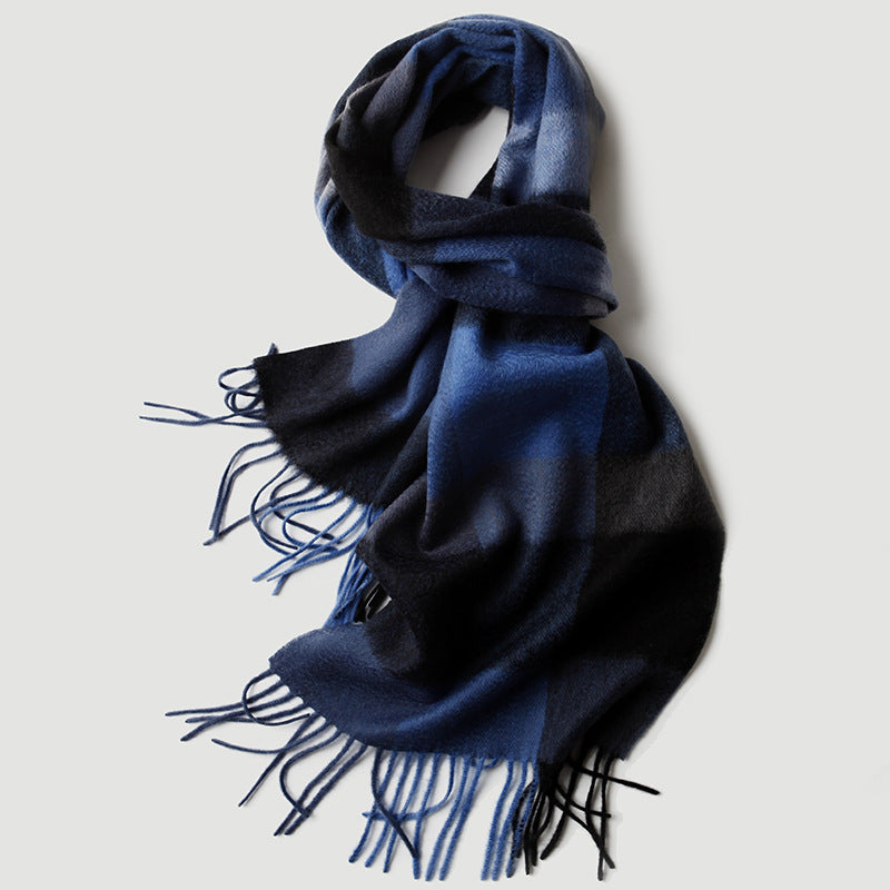 men  plaid cashmere scarf, striped, blue, male cashmere autumn and winter, thickened, warm