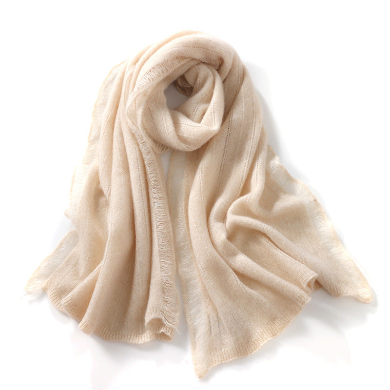 Cashmere scarf Women's 100% pure cashmere, autumn and winter, soft solid color, hollow scarf, shawl