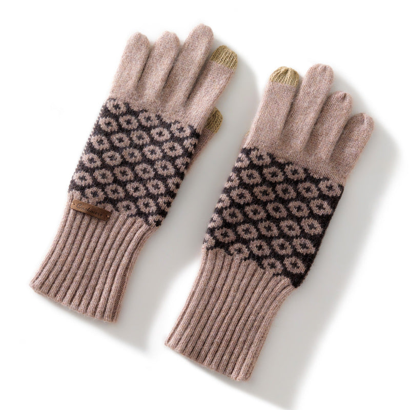 Cashmere sweater gloves, women's 100% pure cashmere, jacquard, knitted, warm, gloves