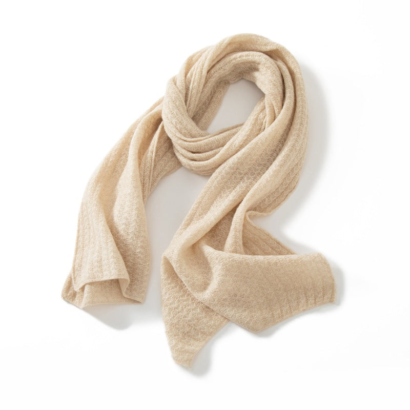 Wheat Jacquard 100% Cashmere, Scarf, Women's Thickened, Knitted, Warm, Solid Color Scarf