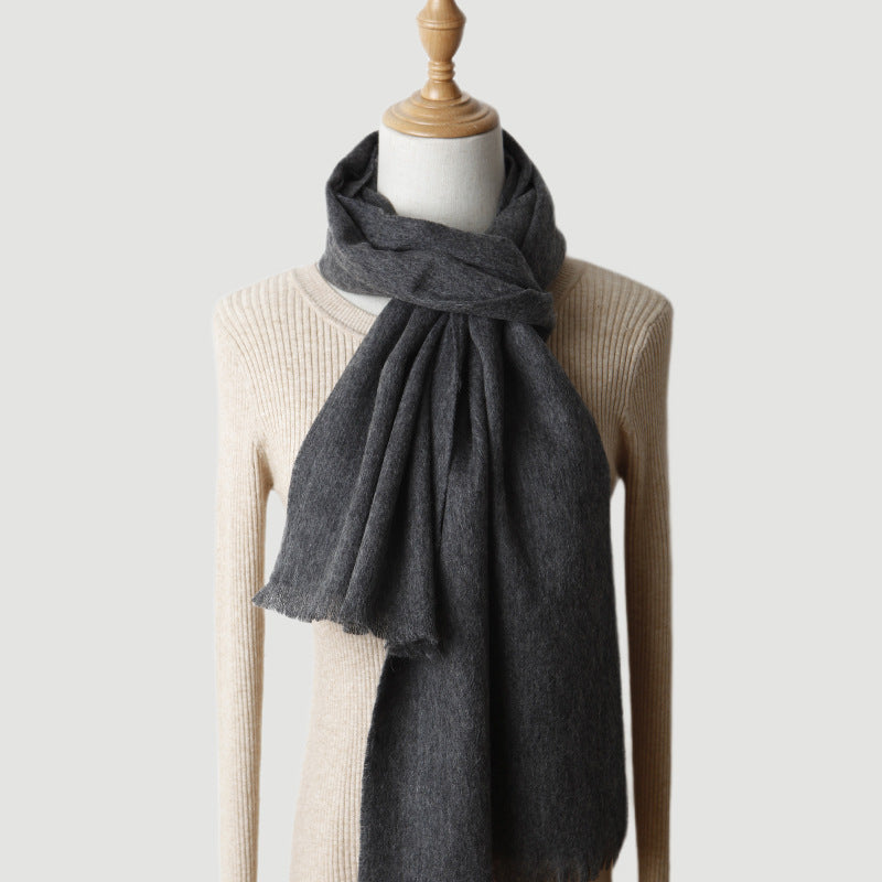 Solid color, cashmere scarf, shawl, female and male, couple style, short beard, water ripple, autumn and winter, thickened, warm.