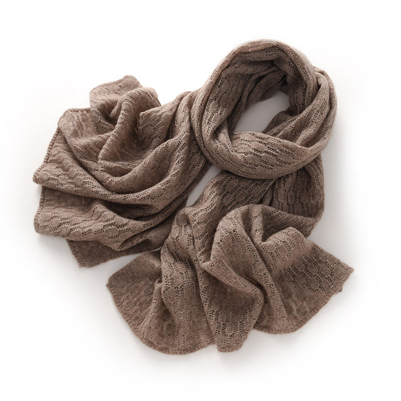 Solid color hollow cashmere scarf women's autumn and winter long oversized cashmere shawl versatile warm knitted cashmere scarf