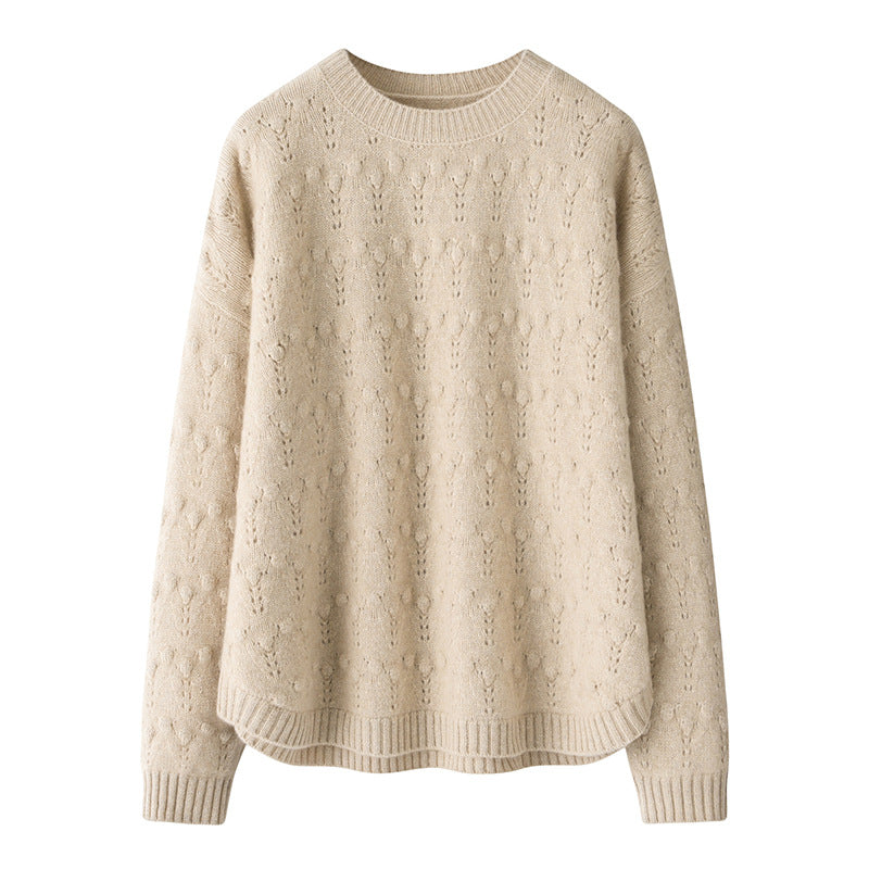 423G, autumn and winter 100% pure cashmere, crew neck, hollow, jacquard, cashmere sweater