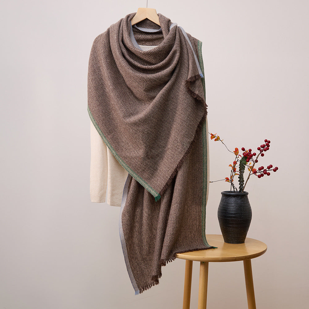 Autumn and winter, colored edge, cashmere scarf, men and women, warmth, scarf, cashmere shawl.