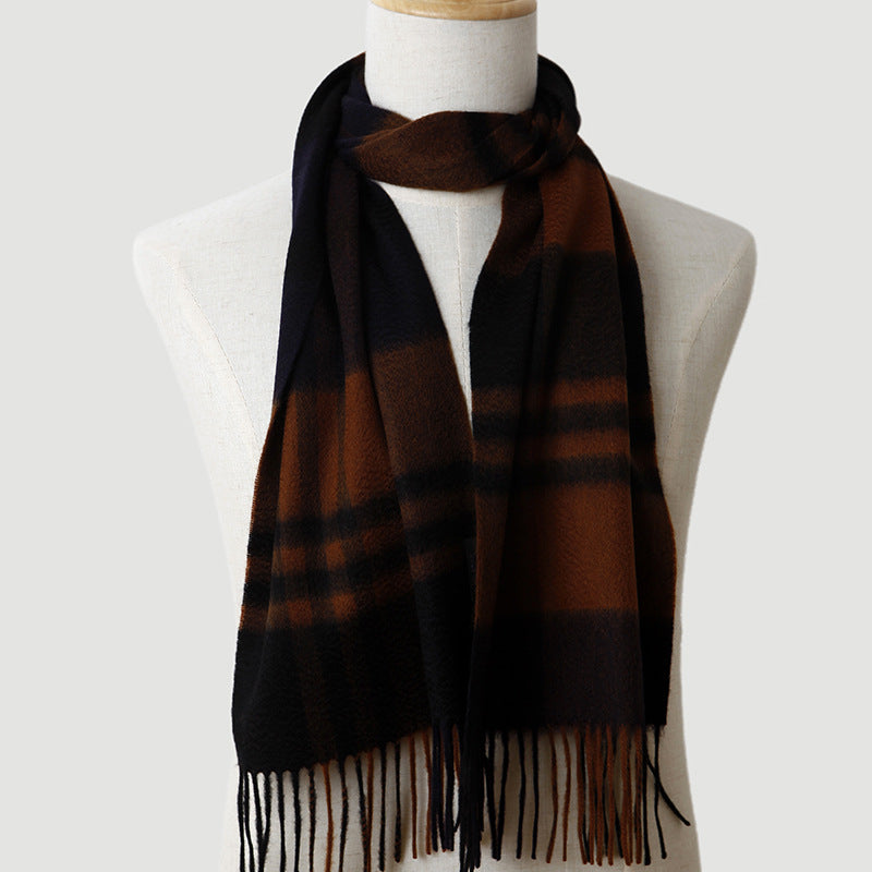 men  plaid cashmere scarf, striped, blue, male cashmere autumn and winter, thickened, warm