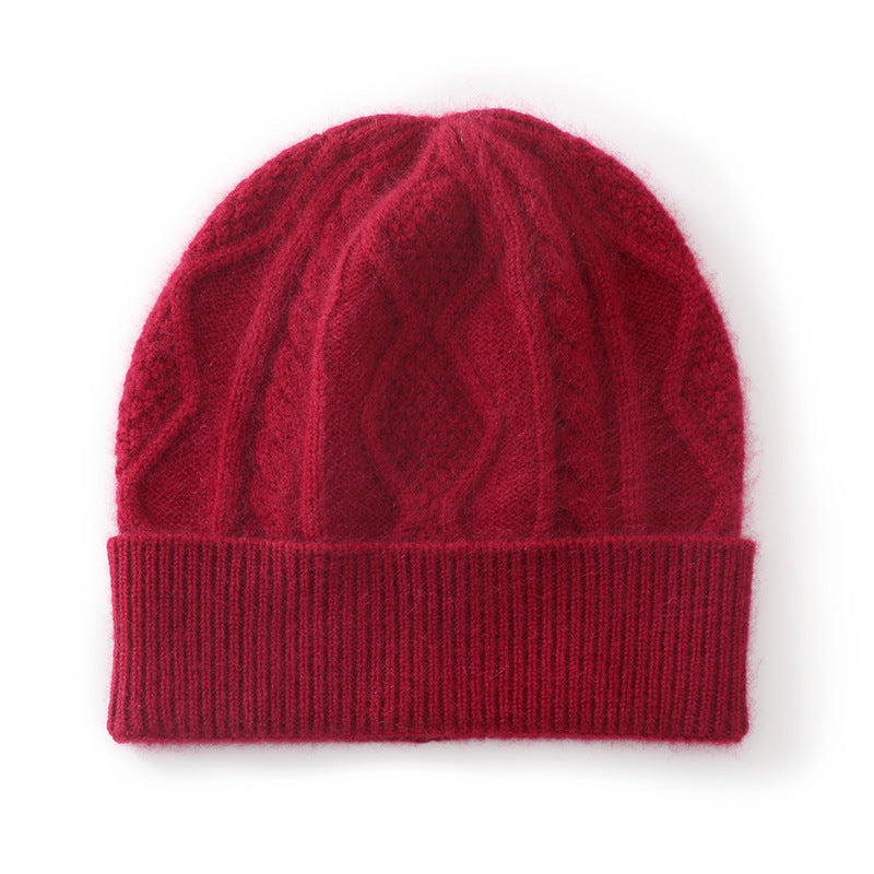 100% pure cashmere, hat, rhombus three strands, thickened, warm, knitted hat