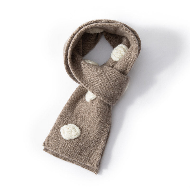 Cashmere scarf 100% pure cashmere camellia, three-dimensional scarf, male and female, knitted, warm, small scarf.