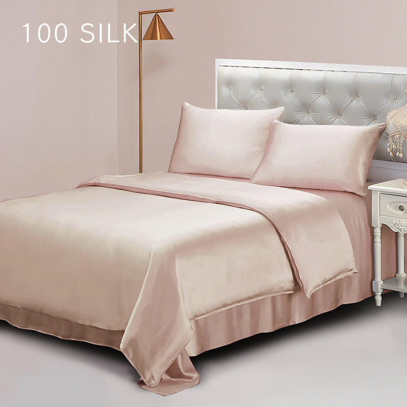 Silk, four-piece set, solid color 100 mulberry silk, bedding.