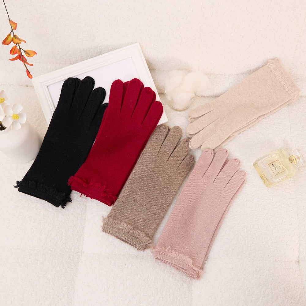 Solid color, cashmere, gloves, thermal, knitted, women