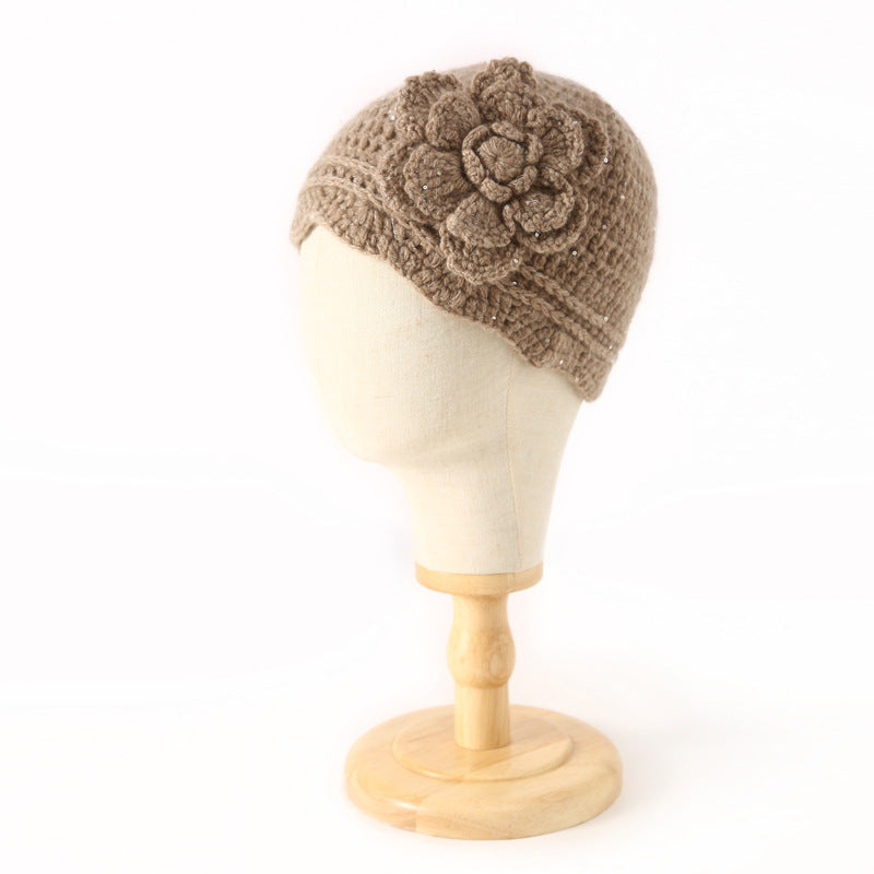 Cashmere hat, women's 100% cashmere, handmade, flower, knitted, hat