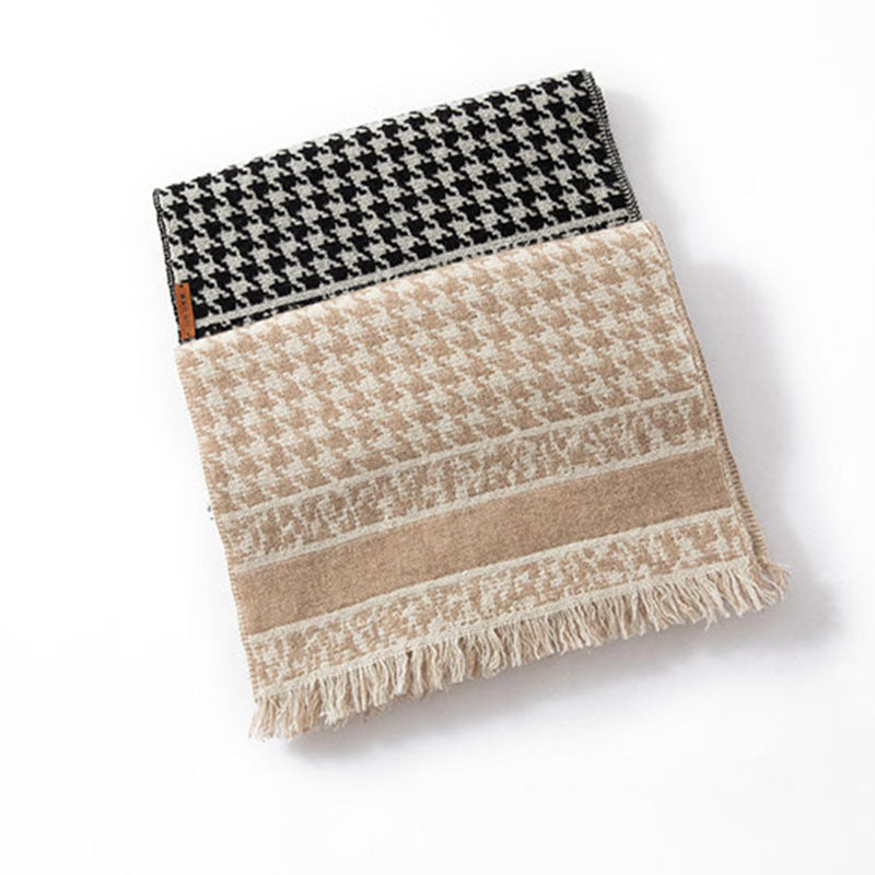 Cashmere scarf 100% pure cashmere, autumn and winter, new thousand bird grid, warm, fringed shawl, scarf