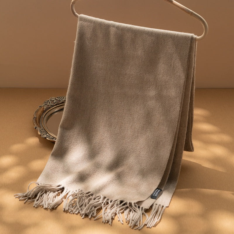 Cashmere scarf, women's 100% pure cashmere, autumn and winter, woven water ripple, widened, fringed, shawl