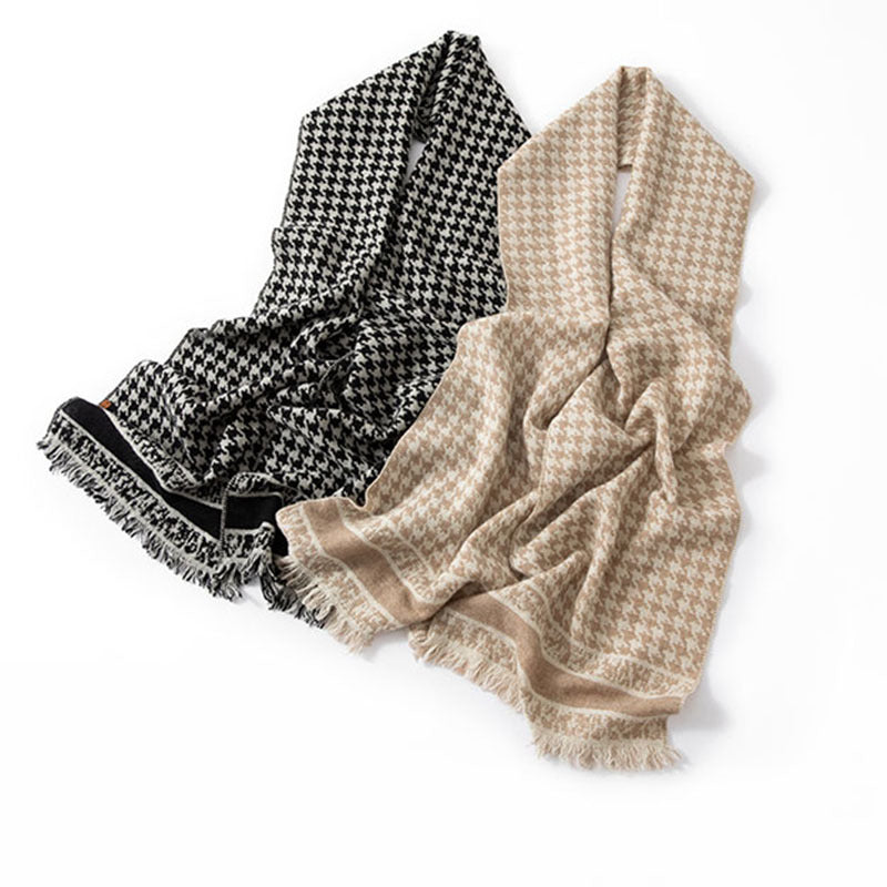 Cashmere scarf 100% pure cashmere, autumn and winter, new thousand bird grid, warm, fringed shawl, scarf