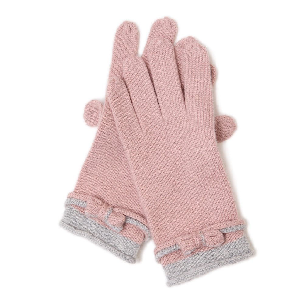 Cashmere, knitted, gloves, women's warmth, solid color, bow,