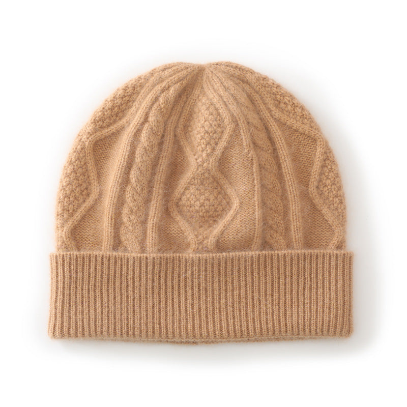 100% pure cashmere, hat, rhombus three strands, thickened, warm, knitted hat