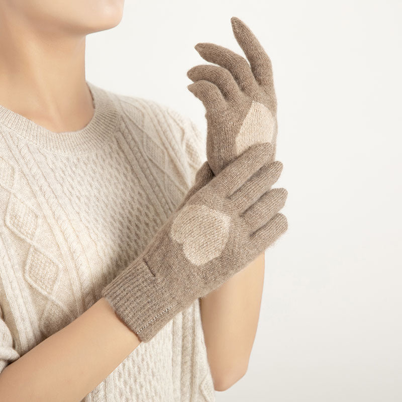 Cashmere sweater, gloves, women's 100% pure cashmere, color matching, warmth, knitting