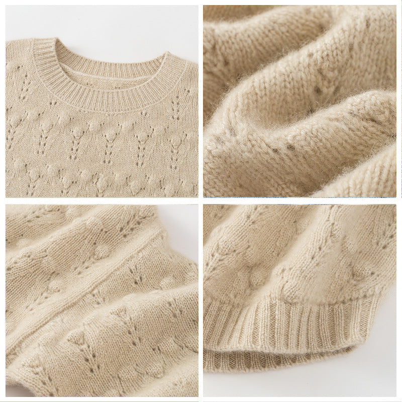 423G, autumn and winter 100% pure cashmere, crew neck, hollow, jacquard, cashmere sweater