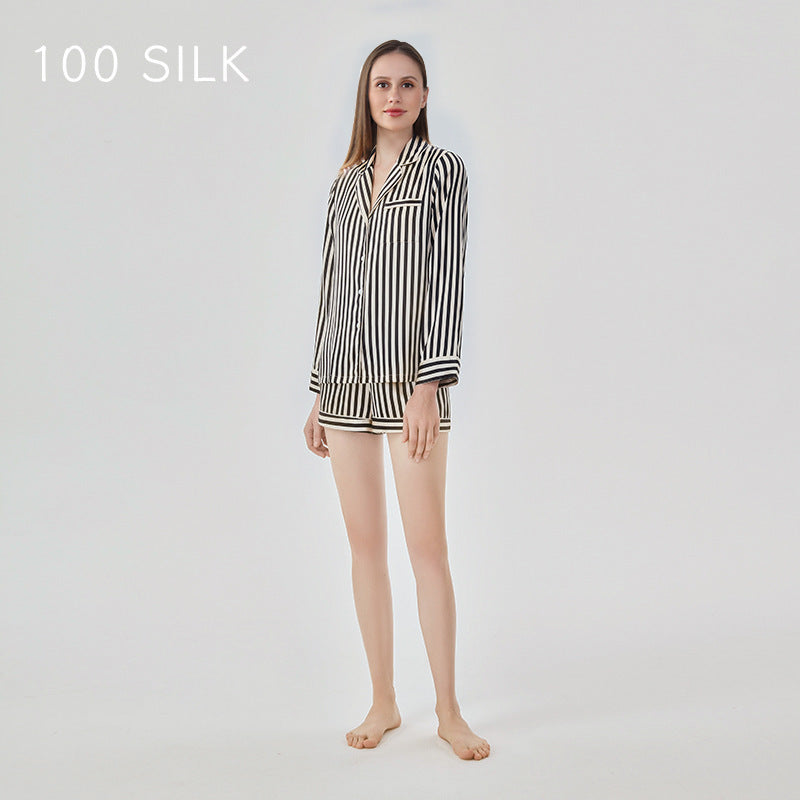 19 mmi, silk pajamas 100% mulberry silk, stripes, short sleeves, loungewear