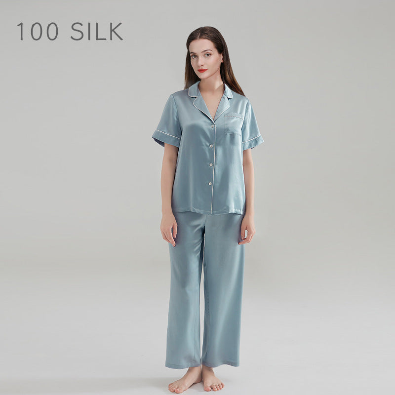 19 mmi, silk pajamas, women's 100% mulberry silk, short sleeves, trousers, loungewear