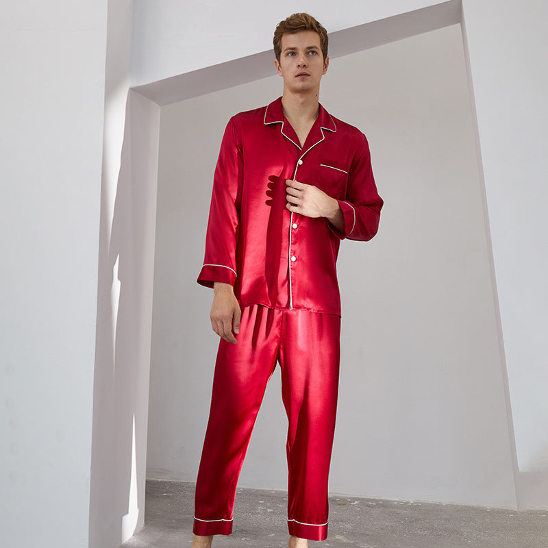 Silk pajamas men's long-sleeved trousers two-piece set silk loungewear 100% mulberry silk pajamas set men's