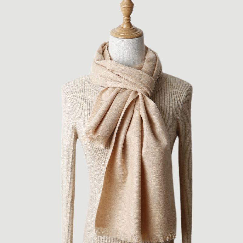 Solid color, cashmere scarf, shawl, female and male, couple style, short beard, water ripple, autumn and winter, thickened, warm.