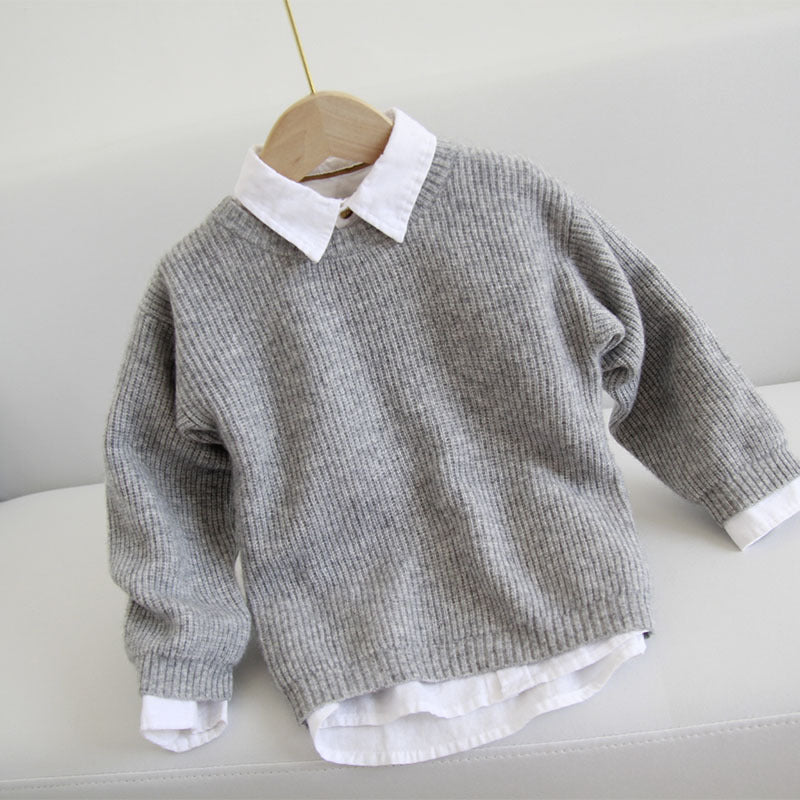 Cashmere Children's, Children's Crew Neck, Medium Thick, Cashmere, Long Sleeves, Solid Color, Knitted Sweater